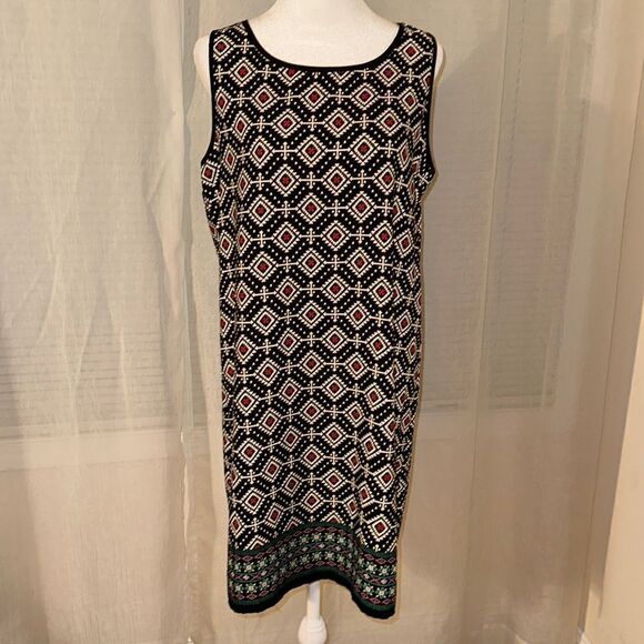 Amber Blue L Black Ivory Multicolored Contrast Sleeveless Light Shift Dress - Picture 1 of 10